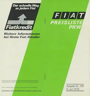 Fiat Preisliste 7.1976