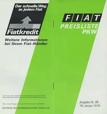 Fiat Preisliste 1.1976
