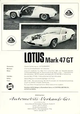 Lotus Europa + Mark 47 GT Prospekt ca. 1967