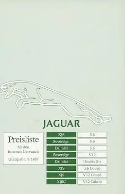 Jaguar Preisliste 9.1987