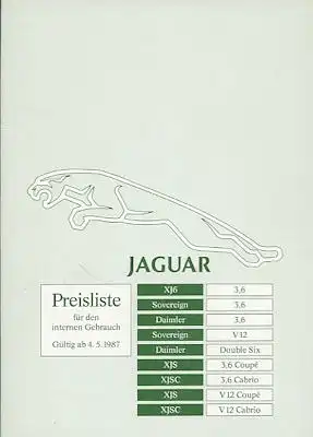 Jaguar alle Modelle Preisliste 5.1987