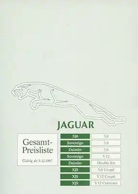 Jaguar Preisliste 12.1987