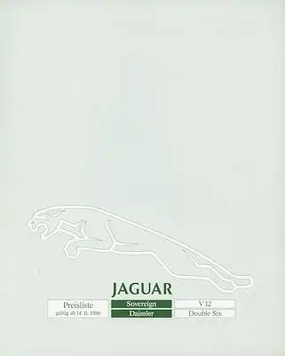 Jaguar V 12 Modelle Preisliste 11.1986