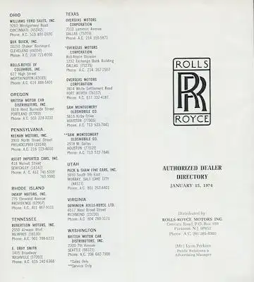 Rolls-Royce Dealers in USA Prospekt 1.1974