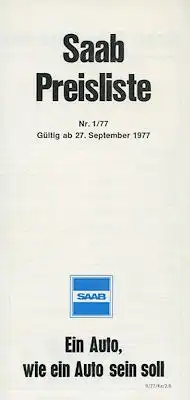 Saab Preisliste Austria 9.1977