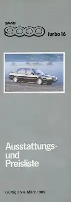 Saab 9000 Turbo 16 Preisliste 3.1985