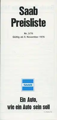 Saab Preisliste Austria 8.11.1976