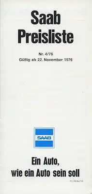 Saab Preisliste Austria 22.11.1976