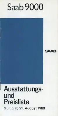 Saab 9000 Preisliste 8.1989