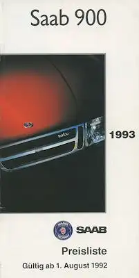 Saab 900 Preisliste 8.1992