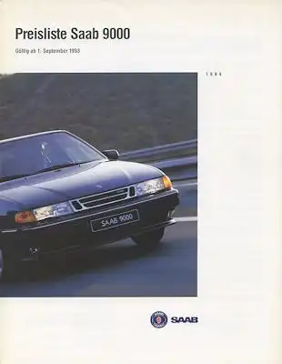 Saab 9000 Preisliste 9.1993