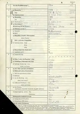 VW Karmann Original Ersatz-Fahrzeugbrief 1958/1966