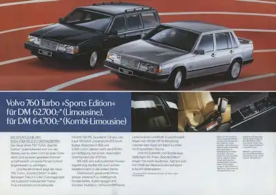 Volvo 740 GL Business Edition / 760 Turbo Sports Edition Prospekt 1980er Jahre