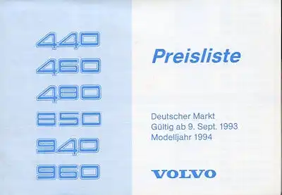 Volvo Preisliste 9.1993
