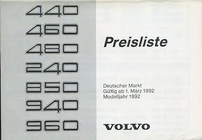 Volvo Preisliste 3.1992