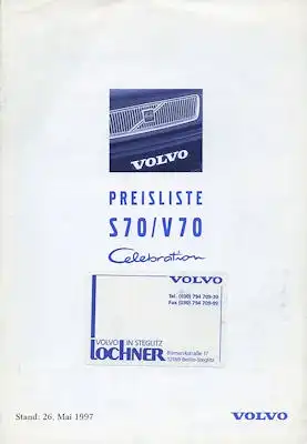 Volvo S 70 / V 70 Celebration Preisliste 5.1997