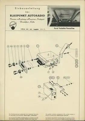 Ford Vedette / Blaupunkt Autoradio Einbauanleitung 8.1956