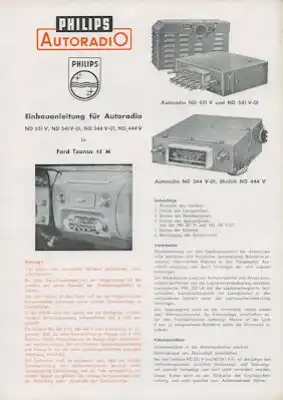 Ford Taunus 15 M / Philips Autoradio Einbauanleitung ca. 1955