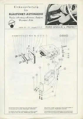 Ford Anglia / Prefect / Blaupunkt Autoradio Einbauanleitung 4.1956