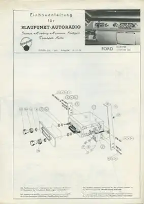 Ford Custom / Custom 300 / Blaupunkt Autoradio Einbauanleitung 12.1956