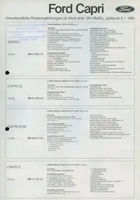 Ford Capri III Preisliste 1.1980