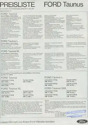 Ford Taunus Preisliste 6.1974