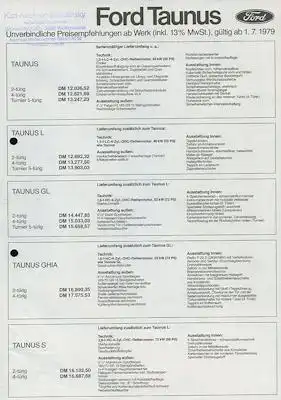 Ford Taunus Preisliste 7.1979