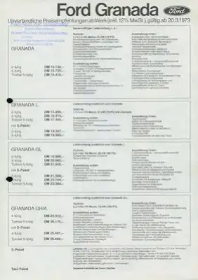 Ford Granada Preisliste 3.1979