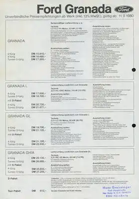 Ford Granada Preisliste 7.1979