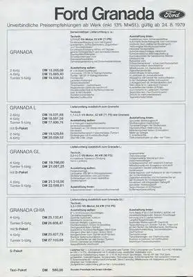 Ford Granada Preisliste 8.1979