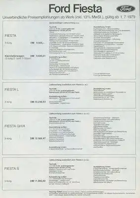 Ford Fiesta Preisliste 7.1979