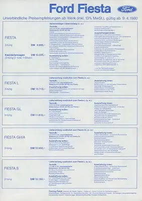 Ford Fiesta Preisliste 4.1980