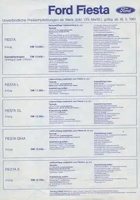 Ford Fiesta Preisliste 5.1981