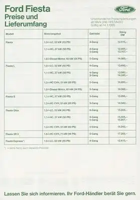 Ford Fiesta Preisliste 1.1985