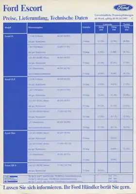 Ford Escort Preisliste 4.1993