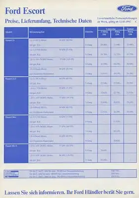 Ford Escort Preisliste 3.1992