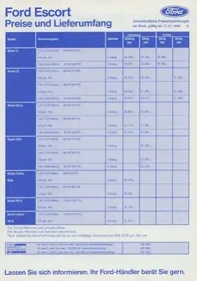 Ford Escort Preisliste 1.1990