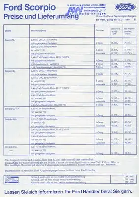 Ford Scorpio Preisliste 1.1989