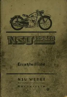 NSU 125 ZDB Ersatzteilliste 1940er Jahre