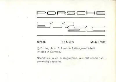 Porsche 911 SC Bedienungsanleitung 1978