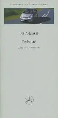 Mercedes-Benz A-Klasse Preisliste 2.1998