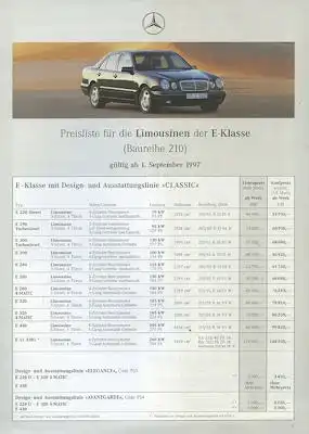 Mercedes-Benz E-Klasse Preisliste 9.1997