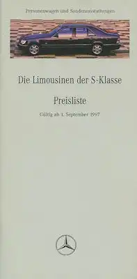 Mercedes-Benz S-Klasse Preisliste 9.1997