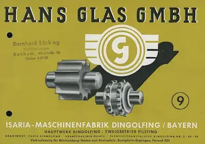Glas Drillmaschinen Prospekt 1950er Jahre