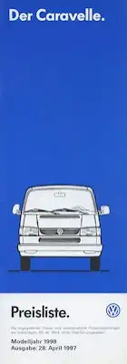 VW T 4 Caravelle Preisliste 4.1997 für 1998