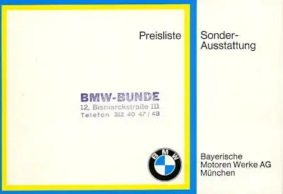 BMW Sonderausstattung Preisliste 11.1969