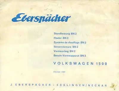 VW 1500 Eberspächer Standheizung BN 2 Bedienungsanleitung 10.1964