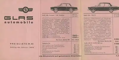 Glas Preisliste 1.1966