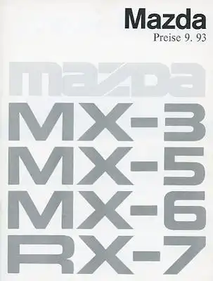 Mazda MX 3 5 6, RX-7 Preisliste 9.1993
