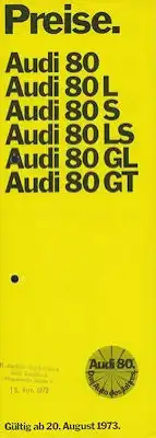 Audi 80 Preisliste 8.1973